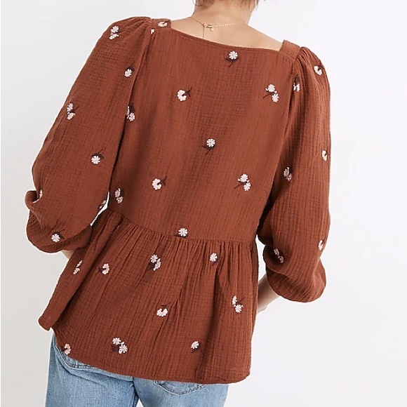 Madewell Amie Floral Embroidered Slubbed Cotton Top - Picture 2 of 7